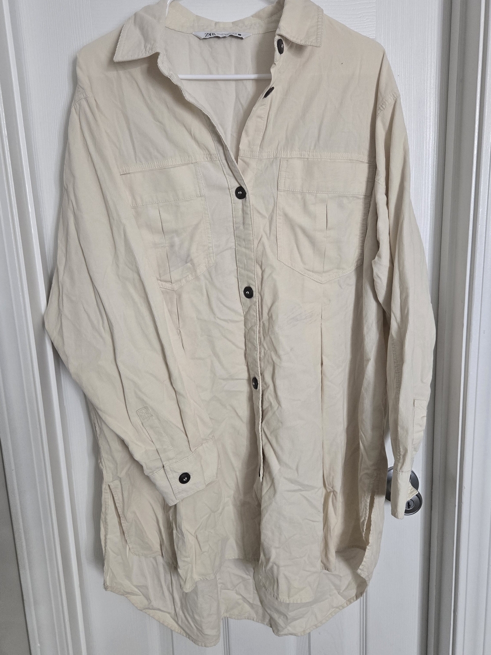 Zara Men Cream Button-Up Long Sleeve Shirt Size M,L  **